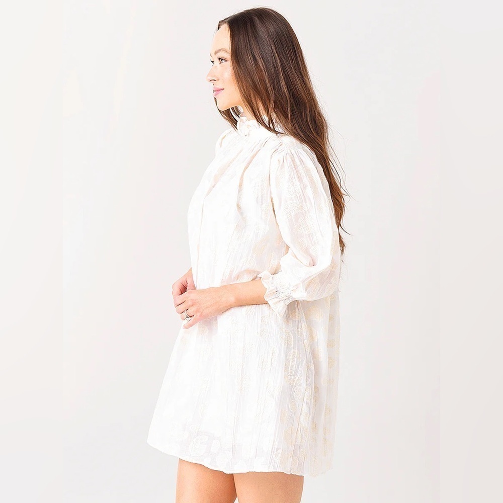 NWT Hunter Bell Henley Ivory Silk Jacquard Mini Dress, XS